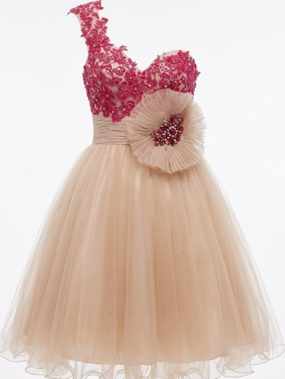 TERANI COUTURE ONE-SHOULDER TULLE PARTY DRESS